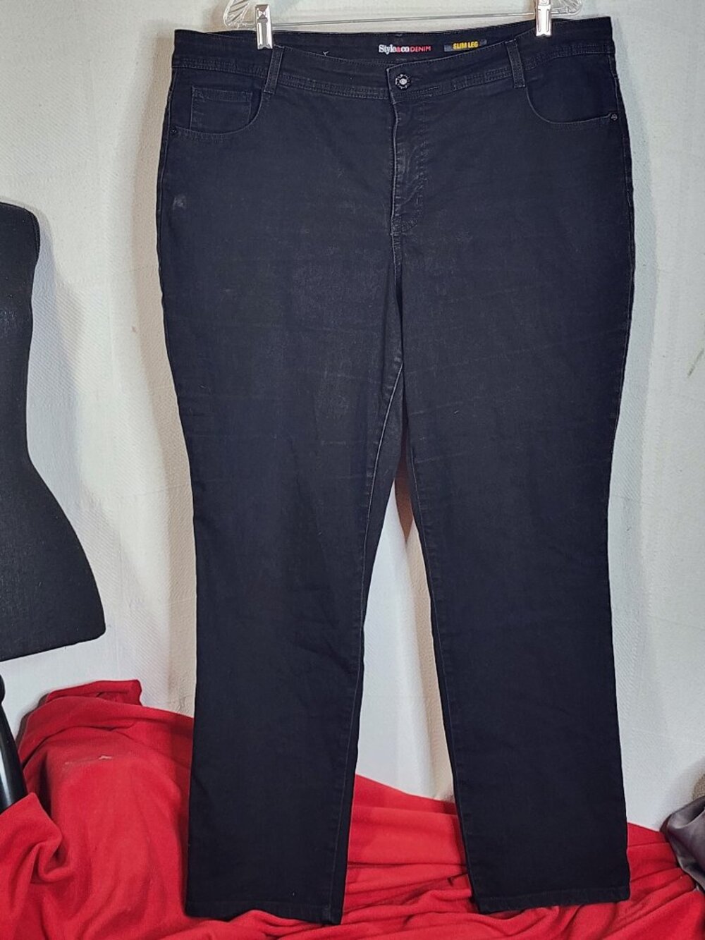 Style & Co. Denim Black Slim Leg Cotton Poly Span Stretch 5-Pocket Jeans Sz 20W